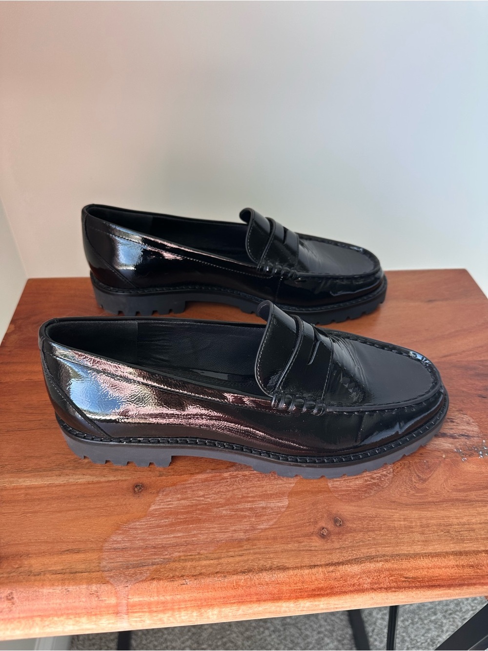 PAIGE Ellis Black Patent Leather Platform Lug Sole Penny Loafer Flat Size 7 EUC - Picture 3 of 7